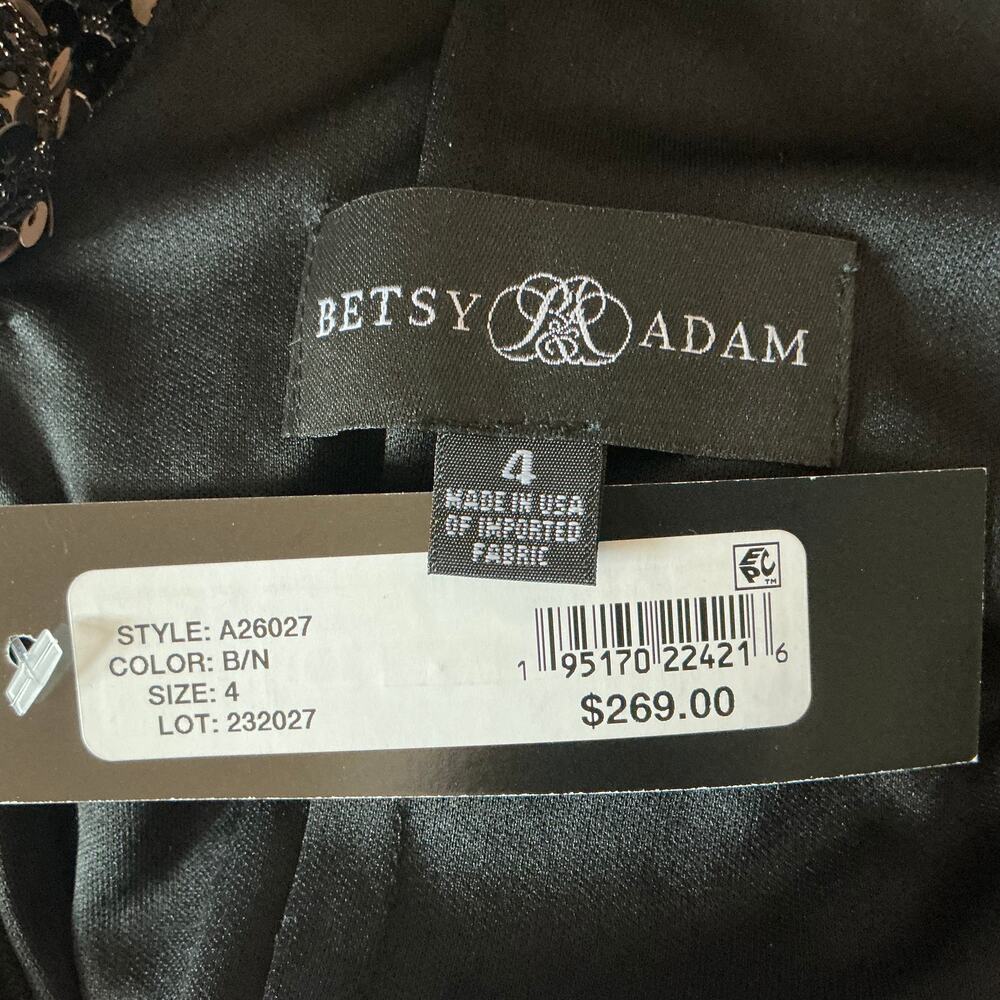 Betsy & Adam Black Sequined Long Sleeve Mini Sheath Cocktail Dress Size 4 LBD - Picture 11 of 13